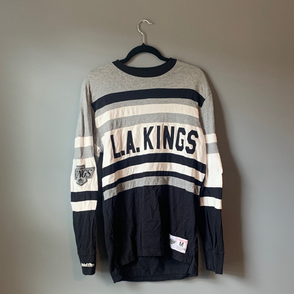 L.A. Kings NHL Mitchell & Ness Gray and Black Medium Long Sleeve Shirt